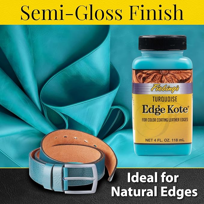 Fiebing's Edge Kote (4oz, Turquoise) - Leather Edge Paint for Shoes, Furniture, Purses, Couches, Belts - Flexible, Water Resistant, Semi Gloss Color Coating Leather Dye to Protect Natural Edges