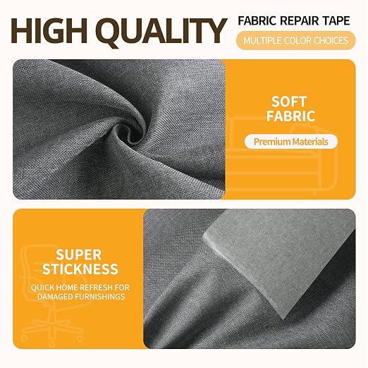 Fabric Repair Tape, Self-Adhesive Couch Patch Repair Fabric Patches for Furniture, Couch Repairing Kit Tape for Upholstery, Carpets, Chairs, Sofas, Pillows Linen 4x80 Inch Grey