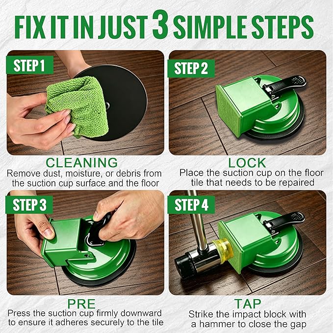 Floor Gap Fixer Tool With 6pcs Sticky Pads, Heavy-Duty Floor Repair Suction Cup Tool For Gaps, Laminate Flooring Tools To Close Gaps, For Smooth Surface Wood Tile Hardwood Floors Gaps (Green)
