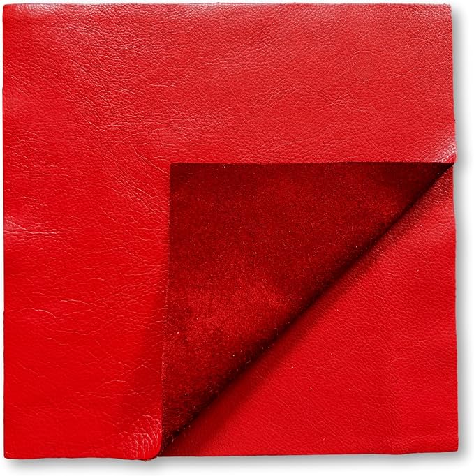 Natural Grain Cow Leathers: 12'' x 12'' Pre-Cut Leather Pieces (Red, 1 Piece)