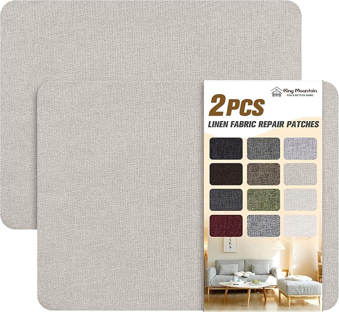 KING MOUNTAIN Fine Linen Repair Patches, Self-Adhesive Linen Fabric Patches, 8X11 inch 2 PCS, Multi Color, Can be Used for Linen Sofa Repair (Rice Coffee,8" x 11"-2PCS)