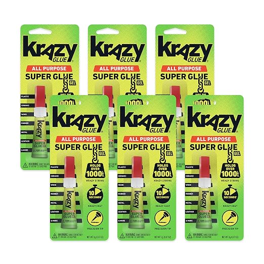 Krazy Glue All Purpose Super Glue Gel with Precision Tip, 2g Tube 6 Ct, Fast Drying No-Run Gel Formula for Household Repairs, School, Office Crafts & DIYs, Bonds Plastic, Wood, Metal, Ceramic & More