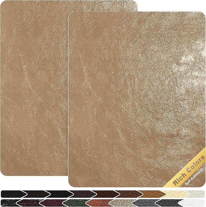 KING MOUNTAIN Leather Repair Patch,2 Packs 9 x 11 Inches self Adhesive Leather Repair Tape for Damaged Leather Furniture, Sofa Seating,Car Seats, Leather Goods（Khaki）