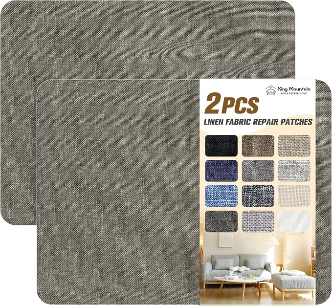Fine Linen Repair Patches, Self-Adhesive Fabric Patches, 8x11 inch 2 PCS, Multi Color, for Linen Sofa and Clothes Repair (Cream-Gray)