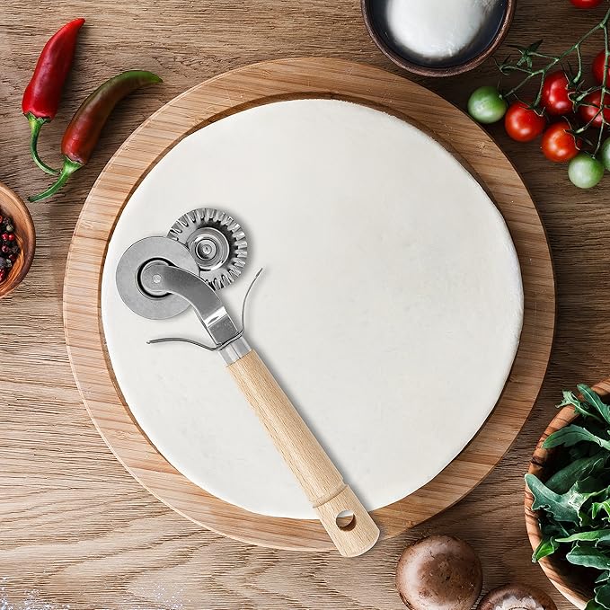 Fantes Double-Blade Pastry Ravioli Pasta Dough Cutter Crimper Wheel, Stainless Steel with Beechwood Handle, The Italian Market Original since 1906