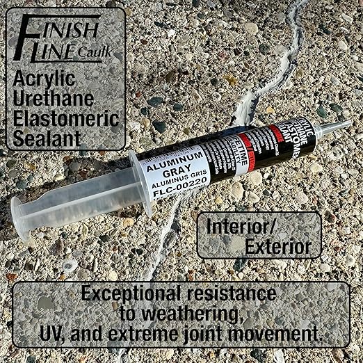 – Acrylic Urethane Elastomeric Sealant – Pre-Filled Precision Caulk Gun – Aluminum Gray – 1 oz Tube – Flexible & Durable Sealant for Trim, Baseboards, and Small Cracks