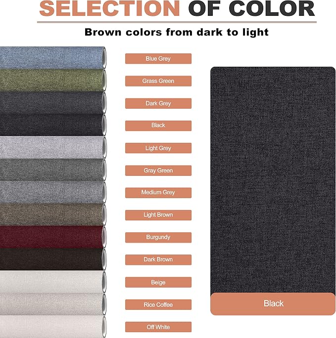 Fine Linen Fabric Patches, Self-Adhesive, Extra Large 12x40 Inch, Multi Color, for Sofa & Furiniture Repair (Charcoal Black)