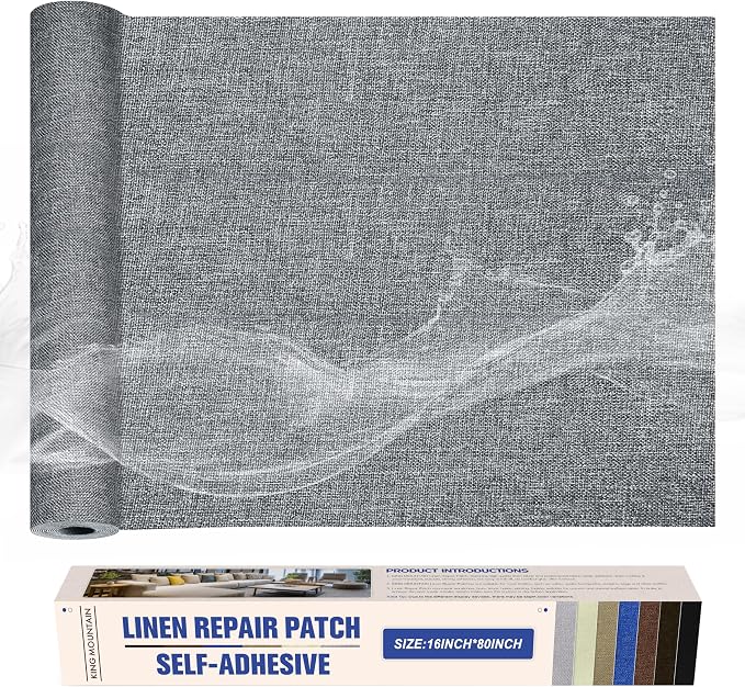 KING MOUNTAIN Linen Repair Patches, Self-Adhesive Fabric Patches, 16X80 inch Extra Size, Multi Color, Can be Used for Sofa Repair and Linen Fabric Repair (Charcaol Grey1.0)