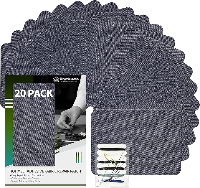 KING MOUNTAIN Iron-on Repair Patch 20 Pcs Pack,Denim Patches for Jeans Kit 3" by 4-1/4",100% Cotton Denim Iron-on Repair Patch, Jeans and Clothing Repair and Decoration Kit (Blue)