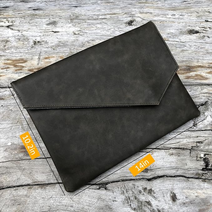 Vintage Leather 13.5" Business Clutch Envelope Bag Documents Certificate Laptop Sleeve Case Office File Folder (Army Green)