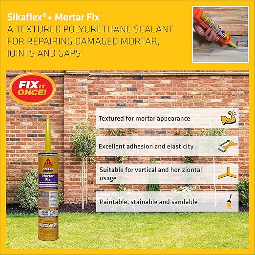 SIKA Sikaflex Mortar Fix - Limestone Polyurethane Sealant for Repairing Joints & Gaps in Mortar - 10.1 fl. oz - Flexible, Paintable, Textured for Seamless Blending (Pack of 12)