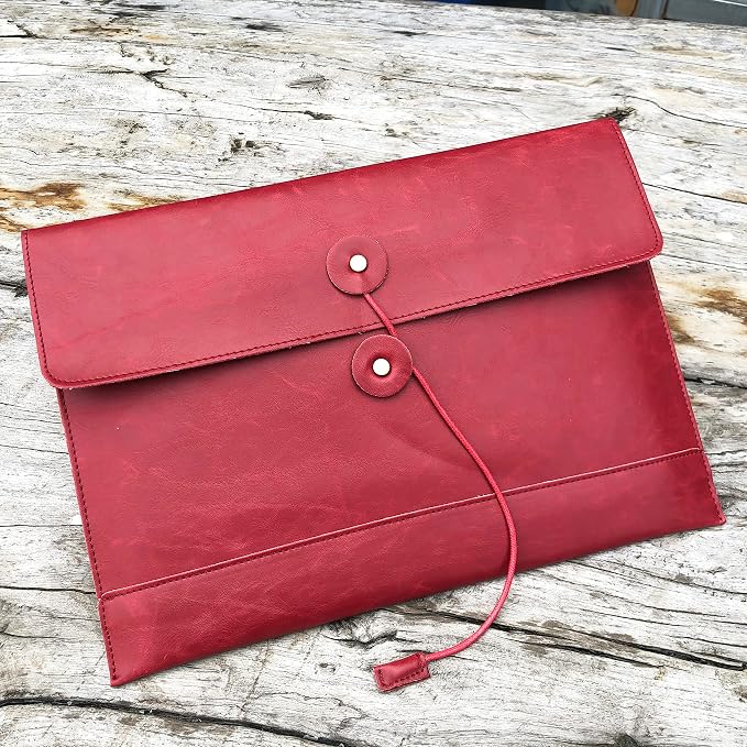 Vintage pu Leather 13.5" Certificate File Sleeve Case Business Manila Clutch Envelope Bag Office Documents Folder (Wine red)