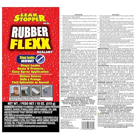Leak Stopper Rubber Flexx – 18oz Waterproof Repair & Sealant Spray - Point & Spray to Seal Cracks, Holes, Leaks, Corrosion & More | Black – 2 cans