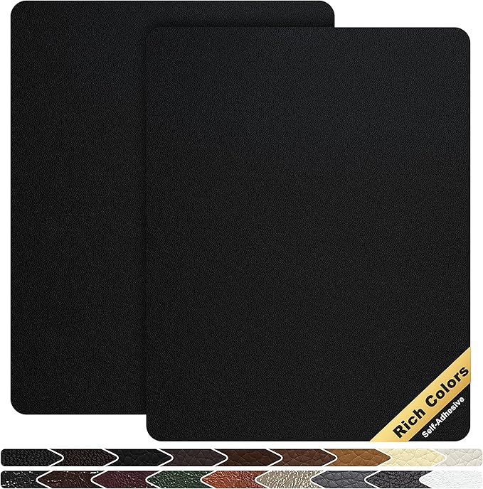 KING MOUNTAIN Leather Repair Patch,2 Packs 9 x 11 Inches self Adhesive Leather Repair Tape for Damaged Leather Furniture, Sofa Seating,Car Seats, Leather Goods（Fine Grained Black）