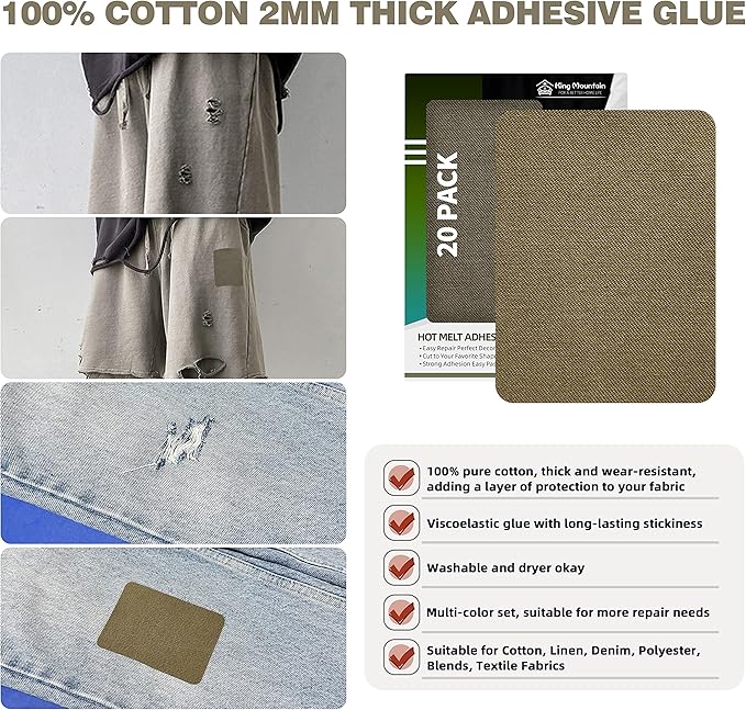 KING MOUNTAIN Iron-on Repair Patch 20 Pcs Pack,3" x4-1/4 100% Cotton Iron-on Repair Patch, 5 Shades of Clothing Repair and Decoration Kit (Five Browns)