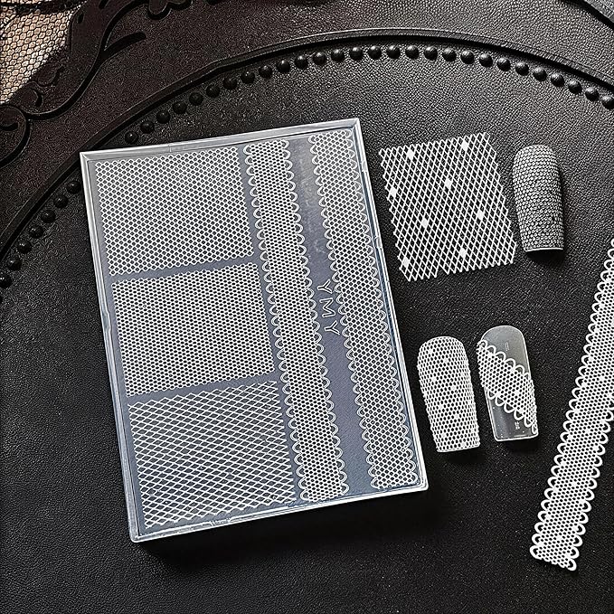 Lace Silicone Nail Molds, 4PCS 3D Lace Nail Art Mold with Carving Pen & Scraper, 3D Gel Nail Charm Mold for Nail Art Design, DIY Crafts, Resin Jewelry Decor