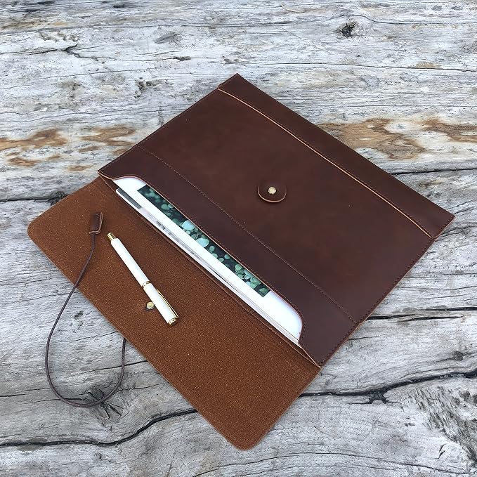Vintage pu Leather 13.5" Certificate File Sleeve Case Business Manila Clutch Envelope Bag Office Documents Folder (Coffee)