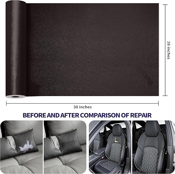 Leather Repair Patch Tape Kit, Self Adhesive Leather Repair for Furniture, Couch, Sofa, Car Seats,Office Chair,Vinyl Repair Kit.30inx16in