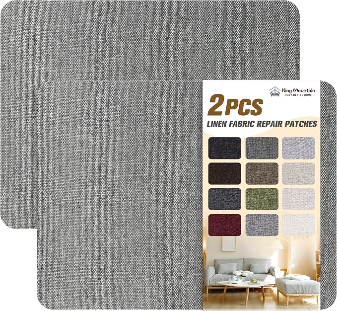 KING MOUNTAIN Coarse Linen Repair Patches, Self-Adhesive Linen Fabric Patches, 8X11 inch 2 PCS, Multi Color, Can be Used for Linen Sofa Repair (8" x 11"-2PCS, Smoky Grey)