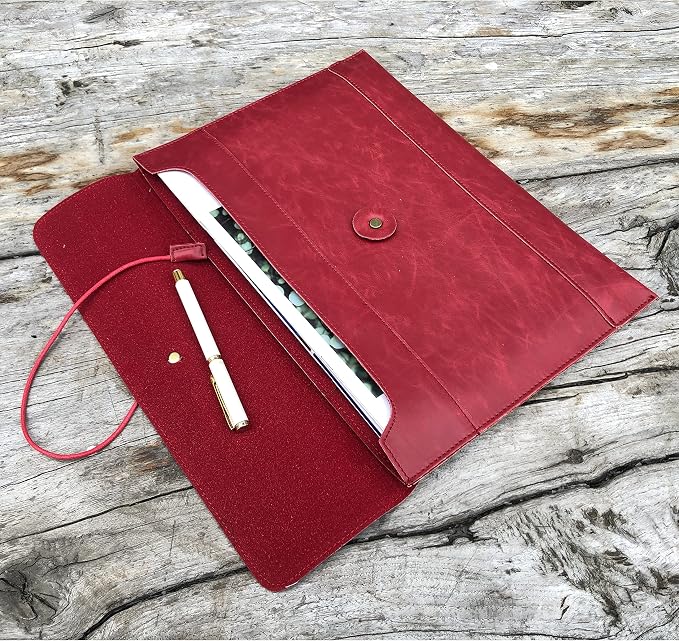 Vintage pu Leather 13.5" Certificate File Sleeve Case Business Manila Clutch Envelope Bag Office Documents Folder (Wine red)