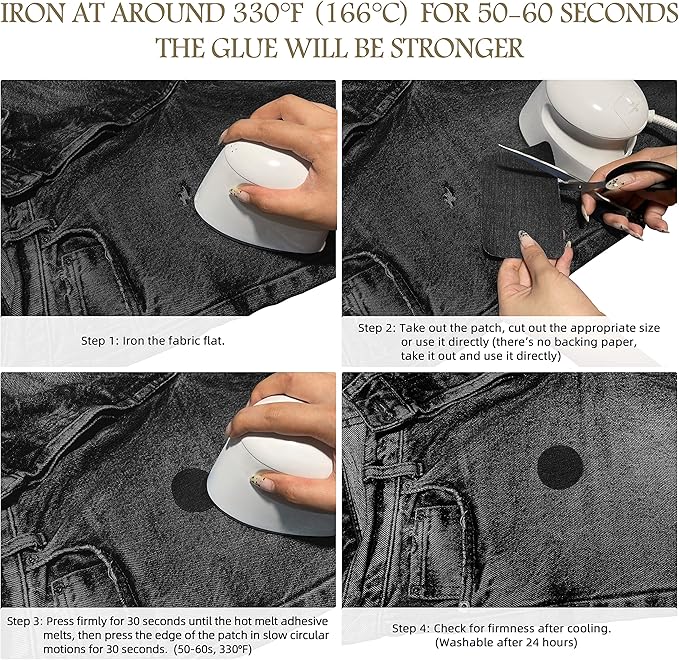 KING MOUNTAIN Iron-on Repair Patch 20 Pcs Pack,100% Cotton Iron-on Repair Patch,3" x4-1/4 with Back Glue Fabric Repair Kit,Repair Denim, Clothes and Fabric (Black1.0)