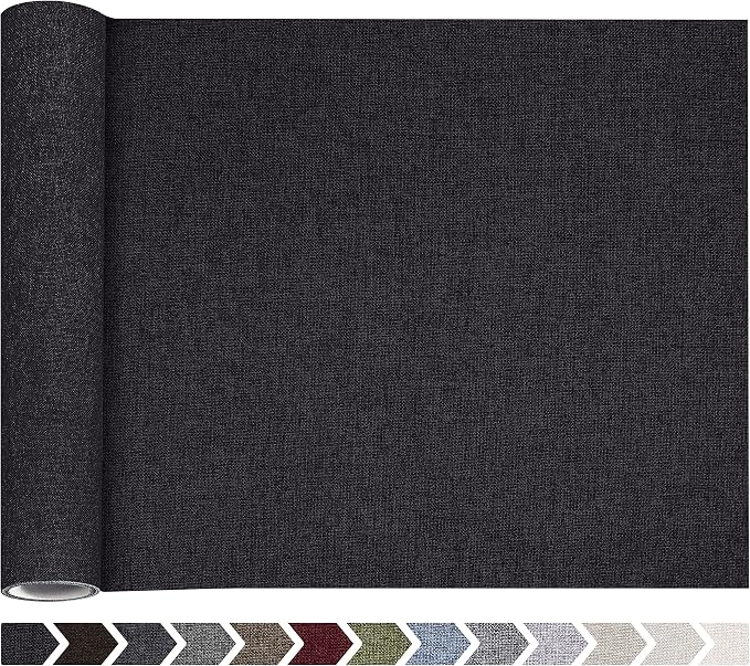 Fine Linen Fabric Patches, Self-Adhesive, Extra Large 12x40 Inch, Multi Color, for Sofa & Furiniture Repair (Charcoal Black)