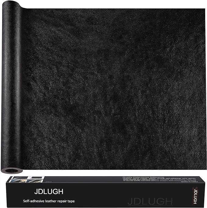 JDLUGH Sofa Leather Repair Patch Tape 15x60 Inch Large Self Adhesive Leather Sofa, Car Seat, Leather Furniture, Vinyl Repair Patch Kit (15x60 Inch, Black 2.0)