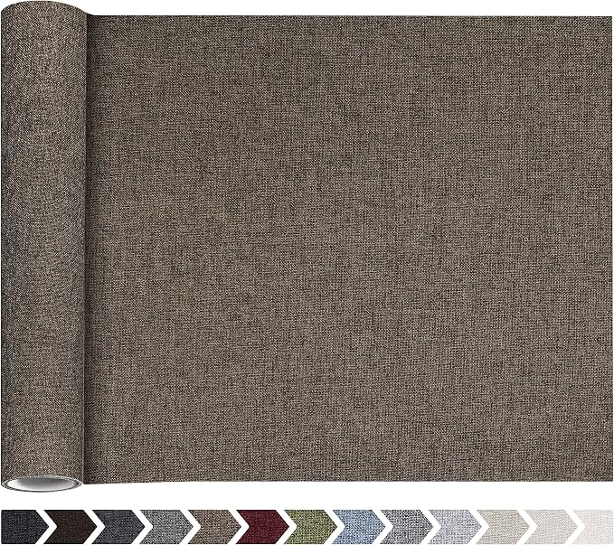 Fine Linen Fabric Patches, Self-Adhesive, Extra Large 12x40 Inch, Multi Color, for Sofa & Furniture Repair (Light Brown)