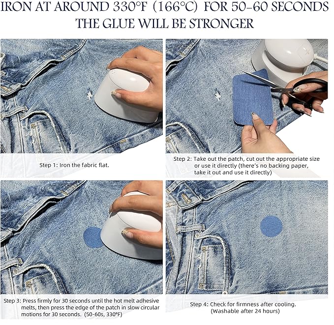 KING MOUNTAIN Iron-on Repair Patch 20 Pcs Pack,Denim Patches for Jeans Kit 3" by 4-1/4", 100% Cotton Denim Iron-on Repair Patch,Jeans and Clothing Repair and Decoration Kit (Five Color)